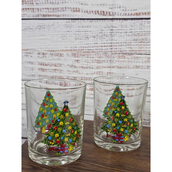 VTG Action Industries Christmas Tree Rocks Glasses Set Of 4 Holiday - Picture 3 of 9